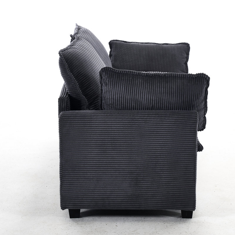 Salon modulaire en velours - 2 avec siège profond et accoudoirs rembourrés - Tissu, Gris foncé