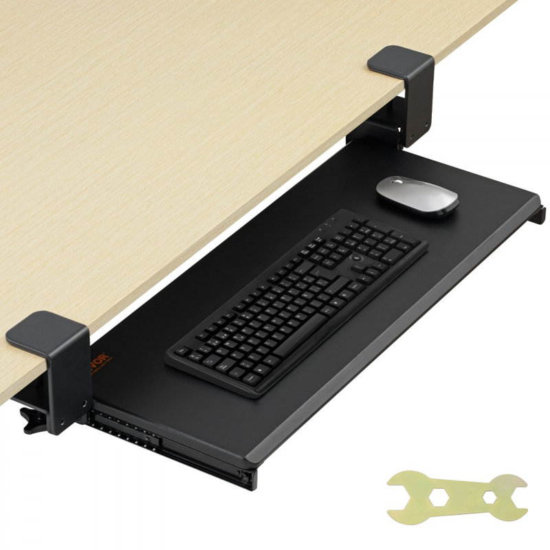 Keyboard Tray Under Desk, Pull out Keyboard/Mouse Tray Under Desk with Sturdy No-drill C Clamp Mount, Large 26.8 x 11 inch Slide-out Computer Drawer for Typing in Home, Office Work