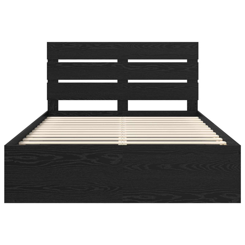 Solid Wood Bed, European Double (140 x 200 cm), Black