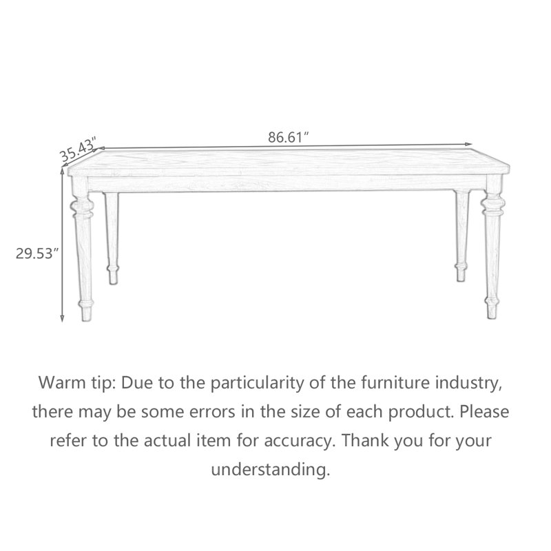 Brown Rectangular Solid Wood Dining Table, 29.53" H x 86.61" L x 35.43" W