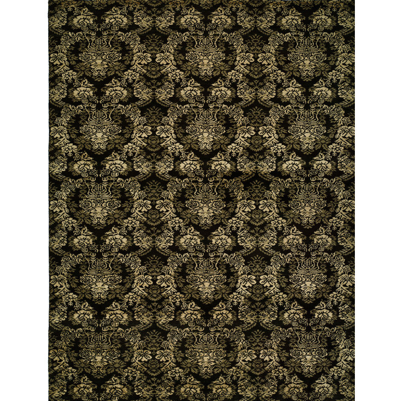 Hand Loomed Floral Area Rug in Black, 2' x 3'