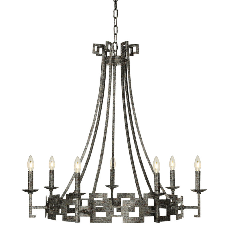 Palm Beach 7 - Light Candle Style Wagon Wheel Chandelier, Deep Ocean, 120V