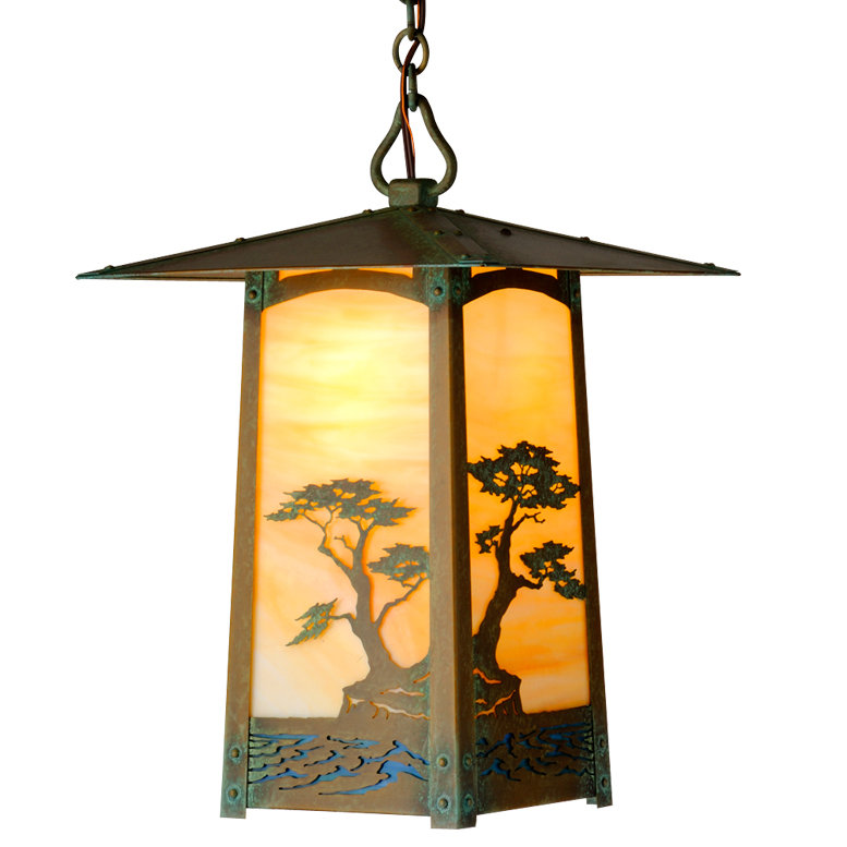 Dever Outdoor Hanging Lantern, 19" H x 12.5" W x 15.75" D, Gold Iridescent, New Verde