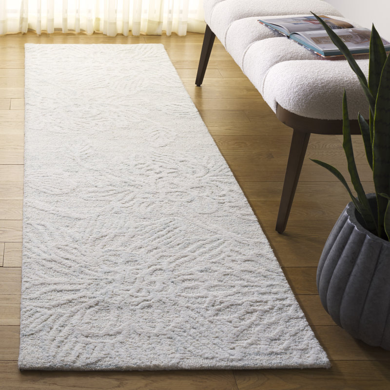 Vionna 225 Hand Tufted Wool/Cotton Floral Indoor Use Only Rug in Light Teal/Ivory, Runner 2'3" x 8'