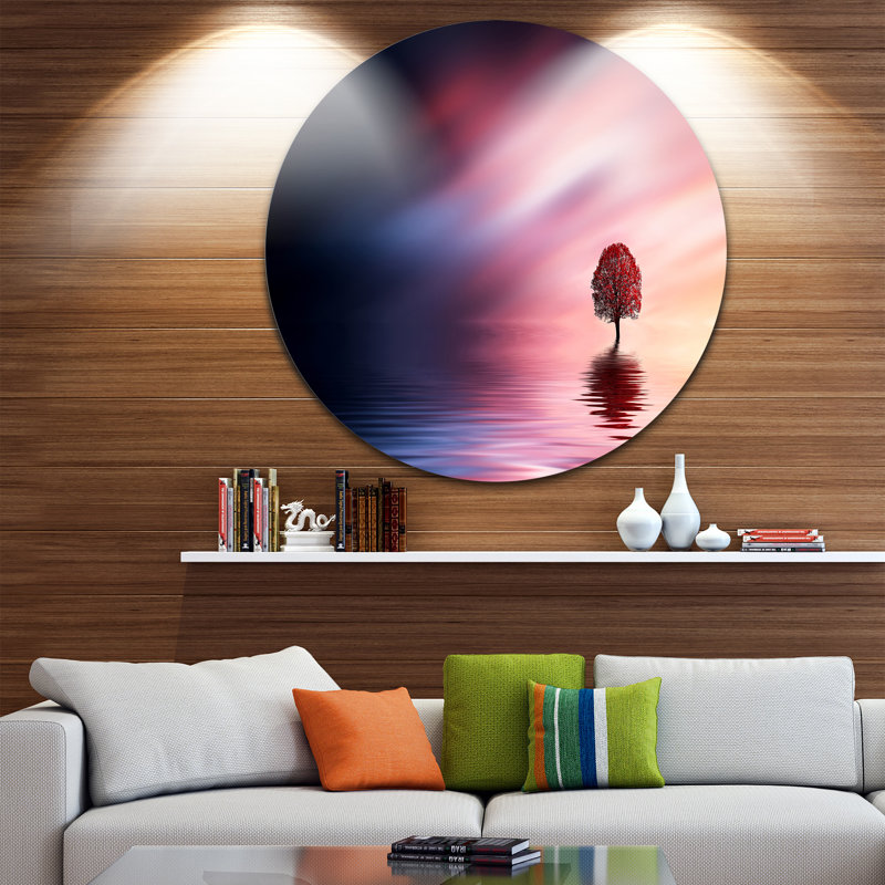 Arbre solitaire étonnant avec art graphique d'oiseaux, H 36 po x l 36 po x P 1 po, Métal