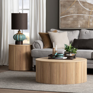 Table basse ronde en bois massif brun