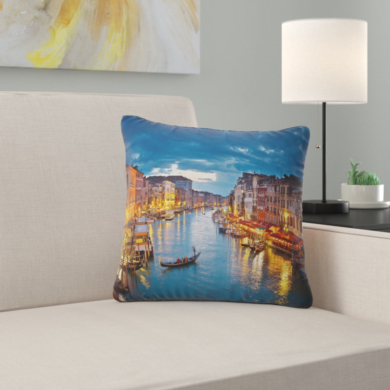 Photo de paysage urbain Grand Canal la nuit, oreiller de Venise, 16 po x 1 po, Coussin décoratif