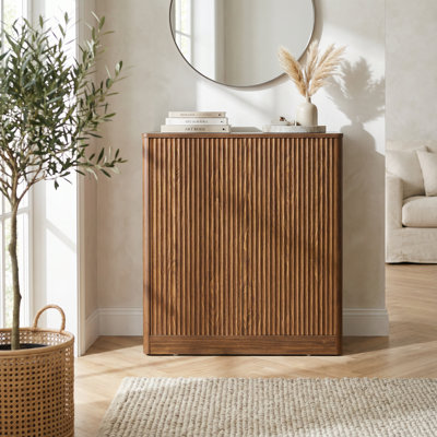 31.5-Inch Contemporary Curved Sideboard Storage Cabinet with Two Doors for Living Room, Bedroom, or Kitchen Use Offering Ample Hidden Storage Space an
