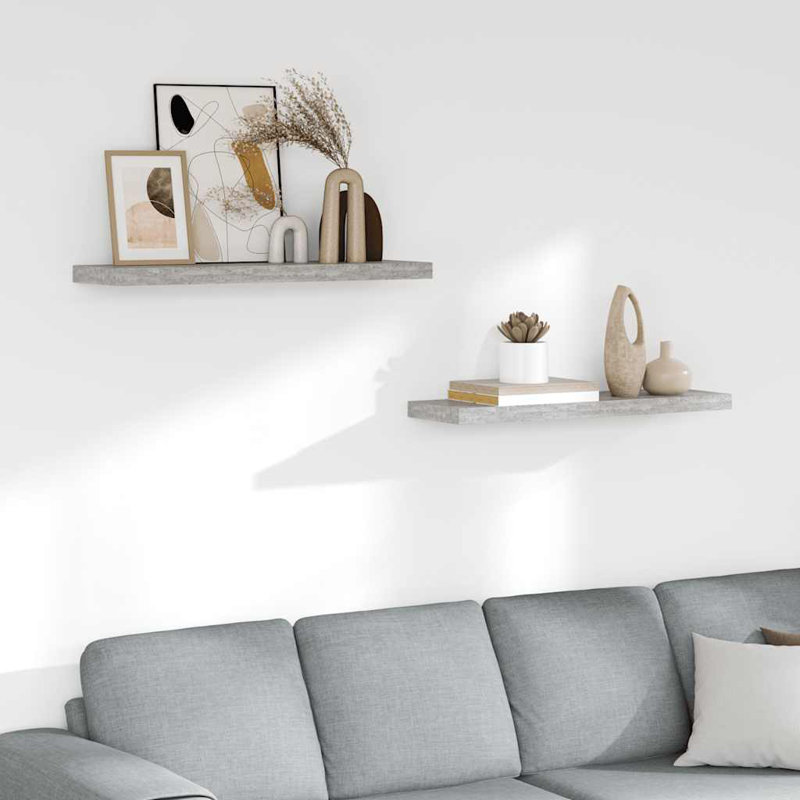 Ensemble de 2 tablettes murales flottantes gris et gris, H 1,5 po x l 31,5 po x P 31,5 po