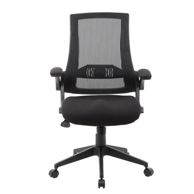 Rolling Task Chair With Flip Arms, Black Mesh, Spring Tilt Mechanism