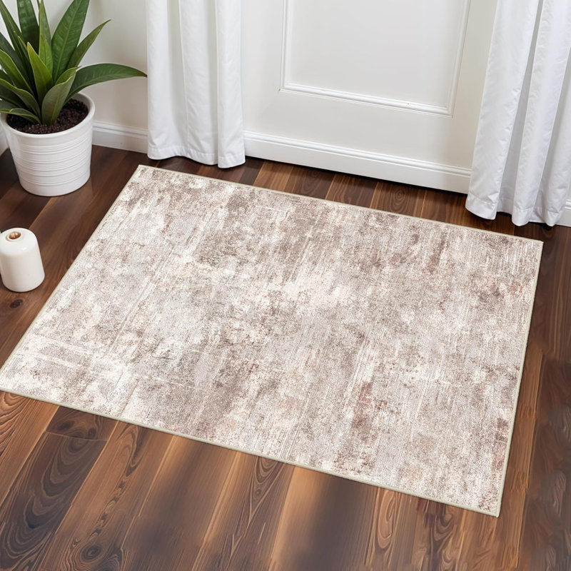 Washable Abstract Area Rug - Rugs for Living Room Large Non Slip Indoor Entryway Rubber Backing Carpet Bedroom Kitchen Distressed Stain Resistant Floor Decor Mat Machine Washable Brown