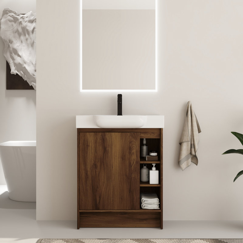 Denston 28" Free-standing Single Bathroom Vanity Set, Brown Ebony