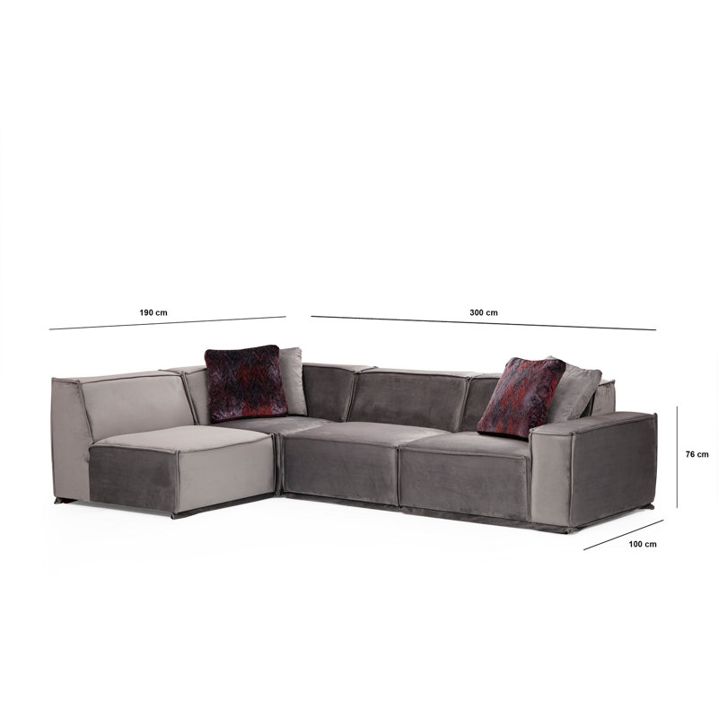 Canapé d'angle moderne avec structure en bois de hêtre, structure 100% polyester, 74,8 x 118,1 x 29,9 pouces | Comprend une mousse grise douce, un support à ressort moyen, 4 coussins nettoyables à sec, des pieds en bois peints en noir | Conception élégante de couleur unie pour la maison et l'hôtel