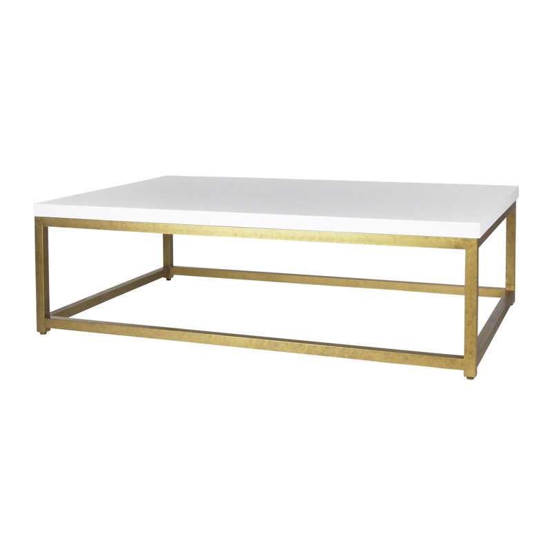 Table basse Paris, H 18 po x L 67 po x l 43 po, Blanc, Or royal