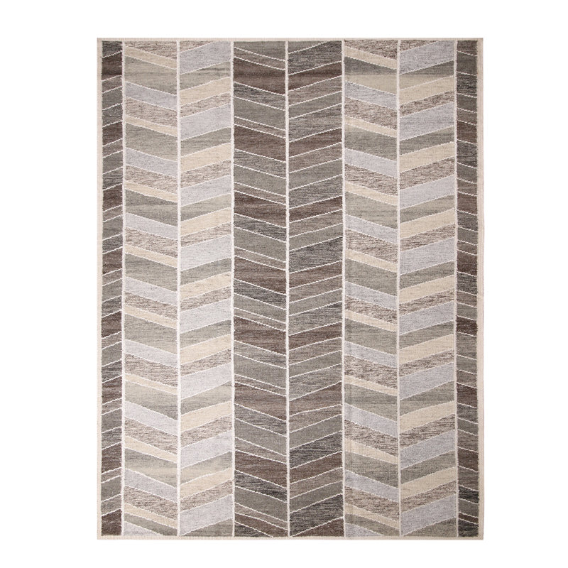 Hand Knotted Wool Geometric Area Rug, Rectangle 10' x 14'