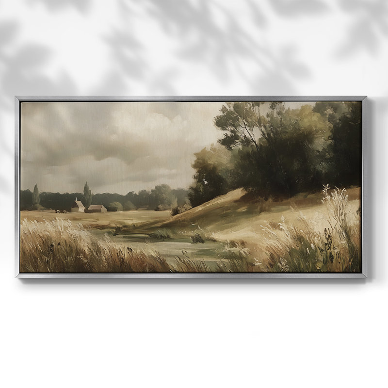 Série paysage - Lxxvi - Toile tendue avec châssis, prête à accrocher, H 21 po x l 41 po, Argent argent