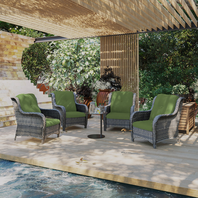 Nellie Wicker 4 - Person Patio Conversation Set with Cushions, Green