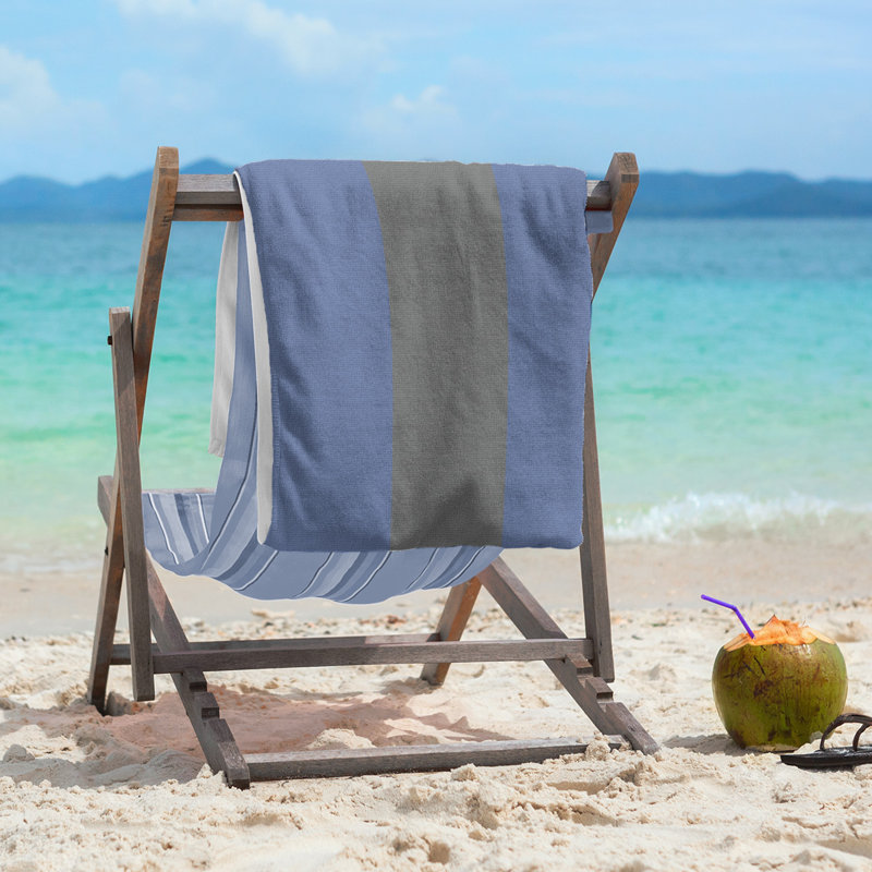 Cotton Blend Lightweight Beach Towel, Blue/Gray