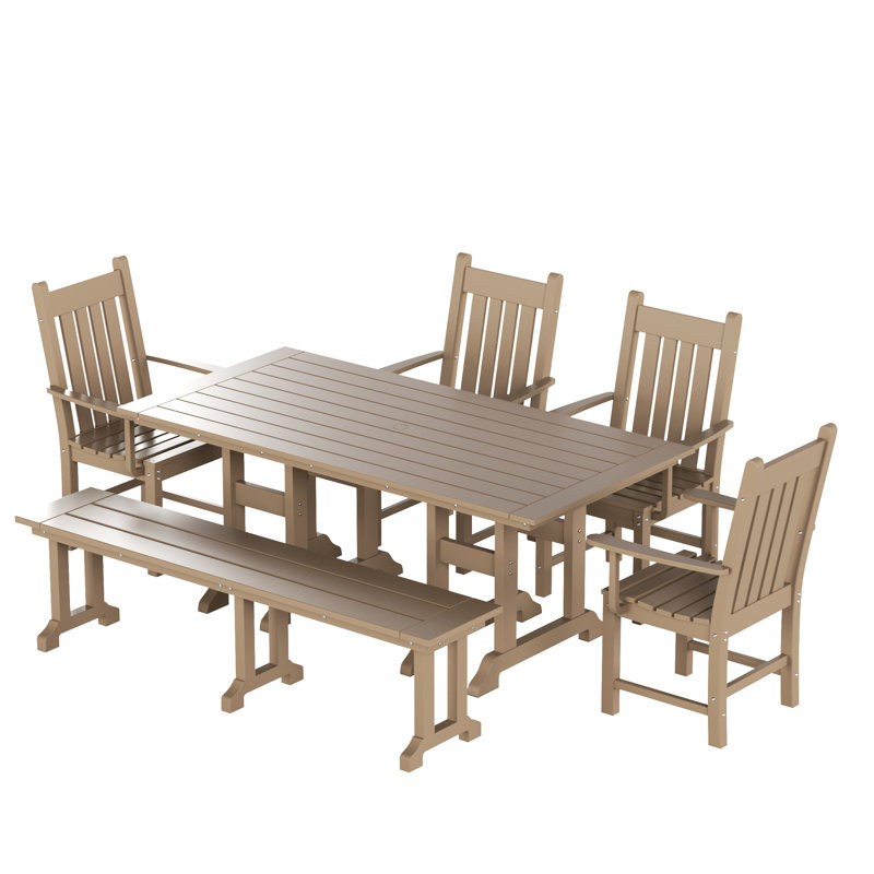 Laguna 6 - Person Patio Dining Set with Rectangular Table, Weathered Wood