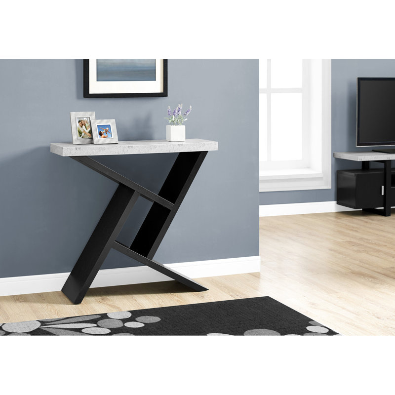 Grey And Black Laminate Bedroom Accent - Contemporary Console With Architectural Top And Storage Spacious Rectangular For Hallway Table In Open Base