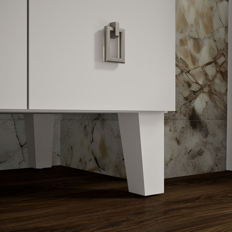 Base de meuble-lavabo Poplin® 48 po avec pieds de meuble, 2 portes et 6 tiroirs, Blanc lin