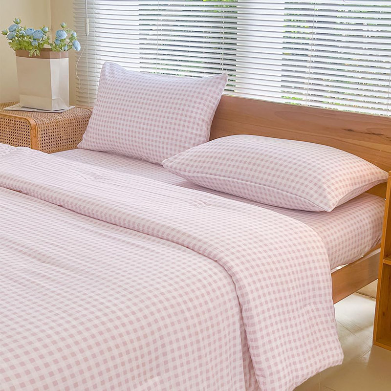 Ensemble d'édredon en microfibre prélavée Gingham, Vichy écossais bleu marine, Édredon très grand et 2 taies d'oreiller