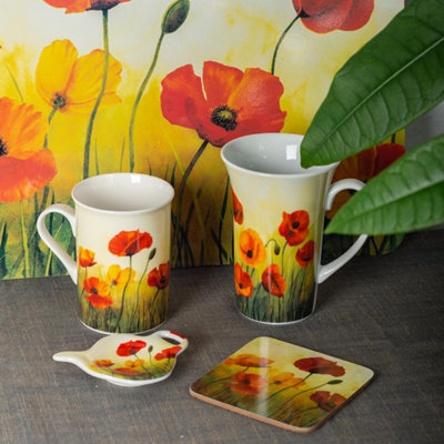 Porcelain Tea Bag Holders, Poppies, Set Of 2