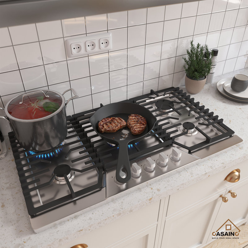 36 in. 5 Burners Recessed Gas Cooktop in Stainless Steel with Power Burners and LP Conversion Kit, CSA Certified