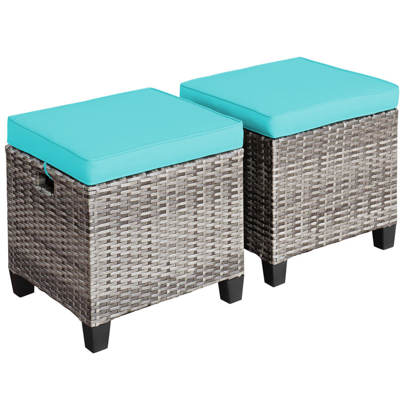Repose-pieds d'extérieur avec coussin Amarley, Turquoise