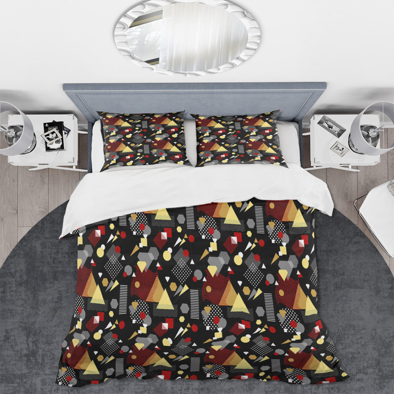 Ensemble de housse de couette en microfibre Philippus noir / jaune, Housse de couette simple + 1 taie décorative stan