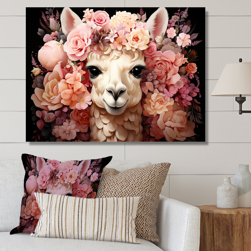 Fleur rose, couronne d'alpaga, art mural, Toile tendue, H 34 po x l 44 po x P 1,5 po
