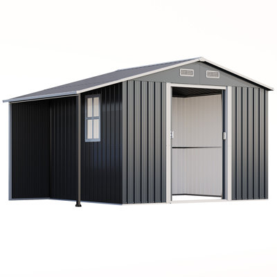 Remise de rangement extérieure AMERLIFE, remise en métal avec portes coulissantes, deux fenêtres à 4 panneaux, remise extérieure ouverte pour le rangement du bois