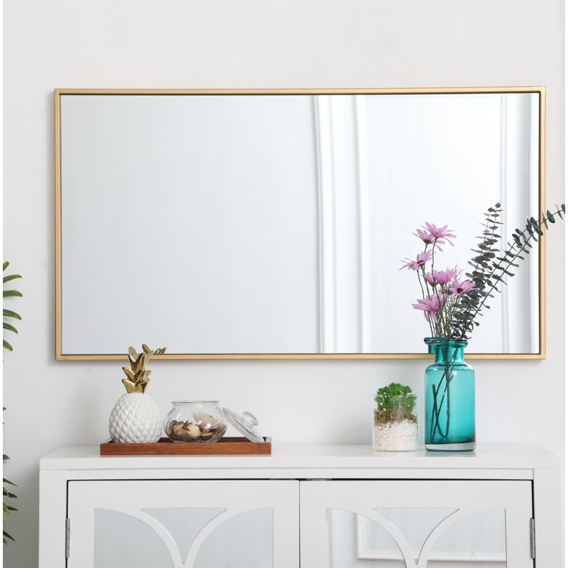 Sabine Metal Rectangle Wall Mirror, 36" x 20", Brass