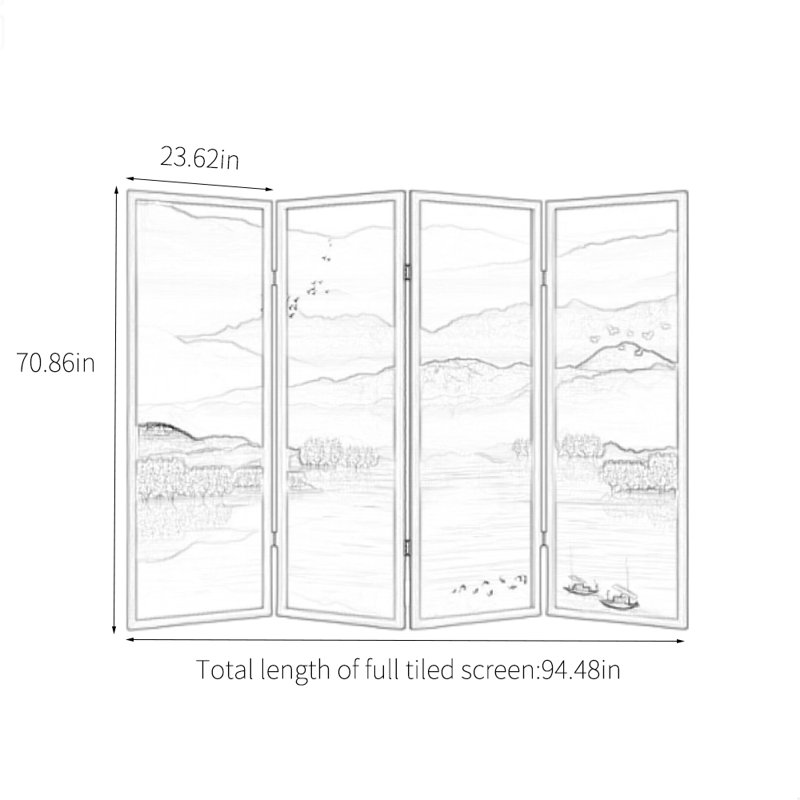 Foldable Wood Screen, Walnut, 70.86" H x 94.48" W x 1.18" D