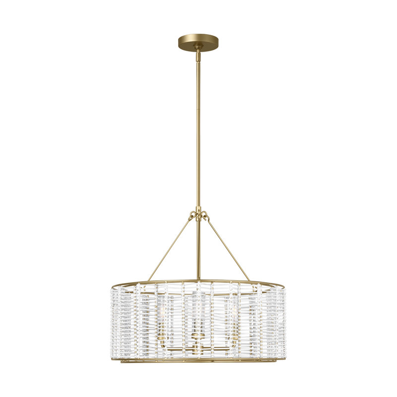 Thom Filicia Winslow Dining Room Chandelier With Clear Shade, 21.25" H x 23.75" W x 23.75" D, Powder-Coated Brass, 3 Lights