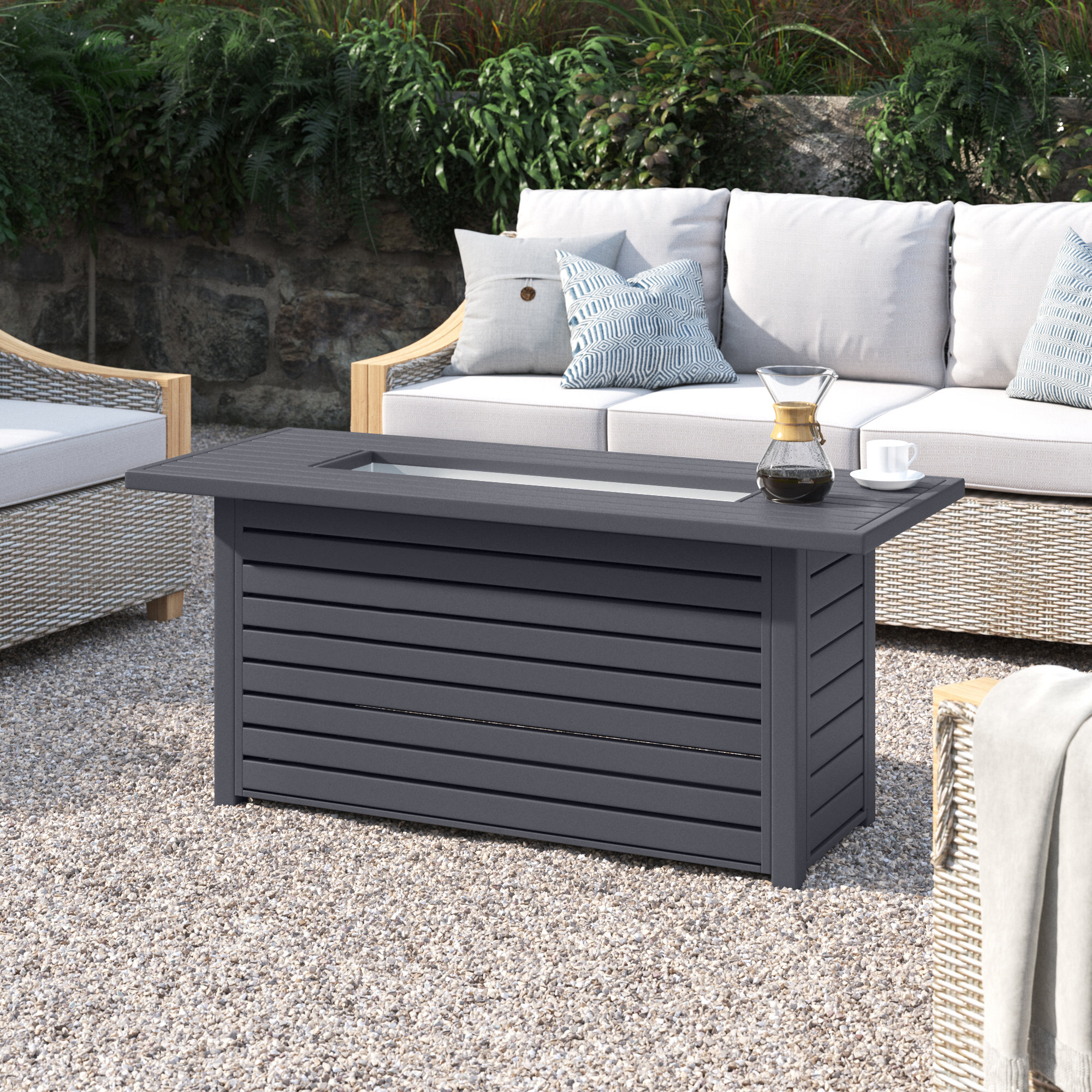 Casselton Rectangle Fire Pit Table, Charcoal, 24" H X 54" W
