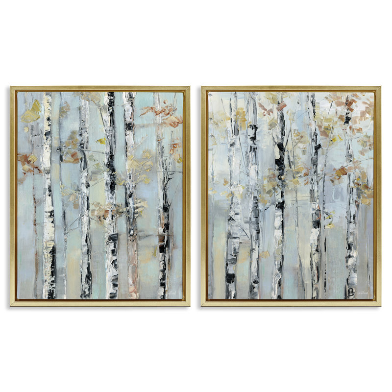 Ensemble de 2 toiles flottantes à motif de bouleaux d'automne, design par Sally Swatland, H 21 po x l 17 po