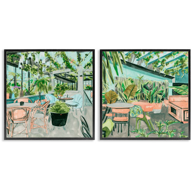  Plant Filled Café Views 2 PC Giclee Art Set by Melissa Wang