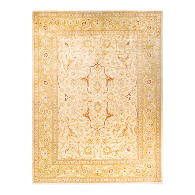 Tapis unique noué à la main Eclectic - ivoire / brun, 9 pi x 12 pi 3 po