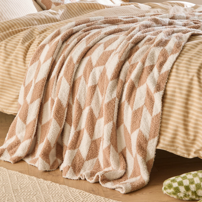 Olsen Knitted Throw Blanket, Beige/Brown Geometric