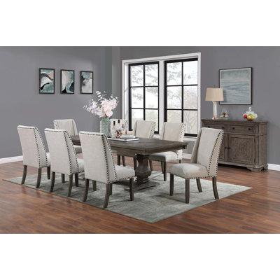 Traditional Formal 9Pc Dining Set Table W Leaf 8X Side Chairs Pedestal Basetable Wingback Design Upholstered Cushion Dining Room