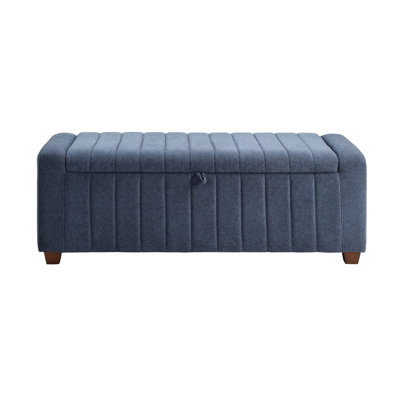 Blue Boucle Upholstered Storage Bench With Plywood Construction Frame In Fabric For Home Use