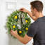 Couronne de citron de 20 pouces pour la porte d'entrée, couronne de printemps été avec citron artificiel jaune, feuilles d'oreille en agneau et nœud pour le porche de la maison de campagne décoration murale