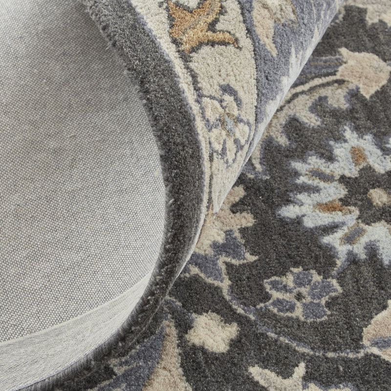 Azalea Wool Oriental Area Rug in Taupe/Blue/Ivory, Rectangle 5' x 8'