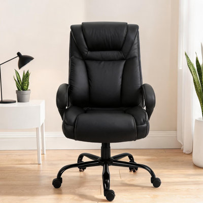 Jet Black PU Leather Massage Office Chair with Rocking Function and Adjustable Height for Home Study