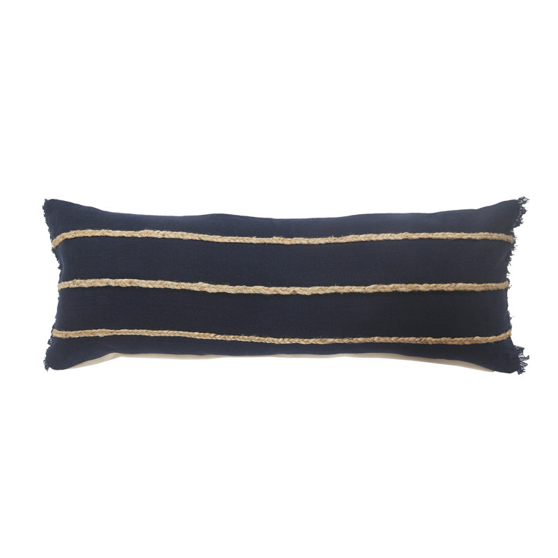 Nautical Striped Braided Cotton Blend Oversized / King Lumbar Accent Pillow, Navy/Tan, Polyester/Polyfill