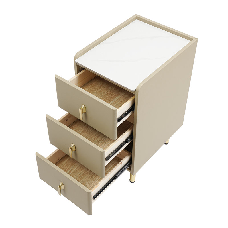 3 Drawers 23x15.7x11.8" Nightstand, Champagne