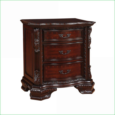 Traditional Espresso Nightstand with 3 Drawers Solid Wood Bedroom Furniture