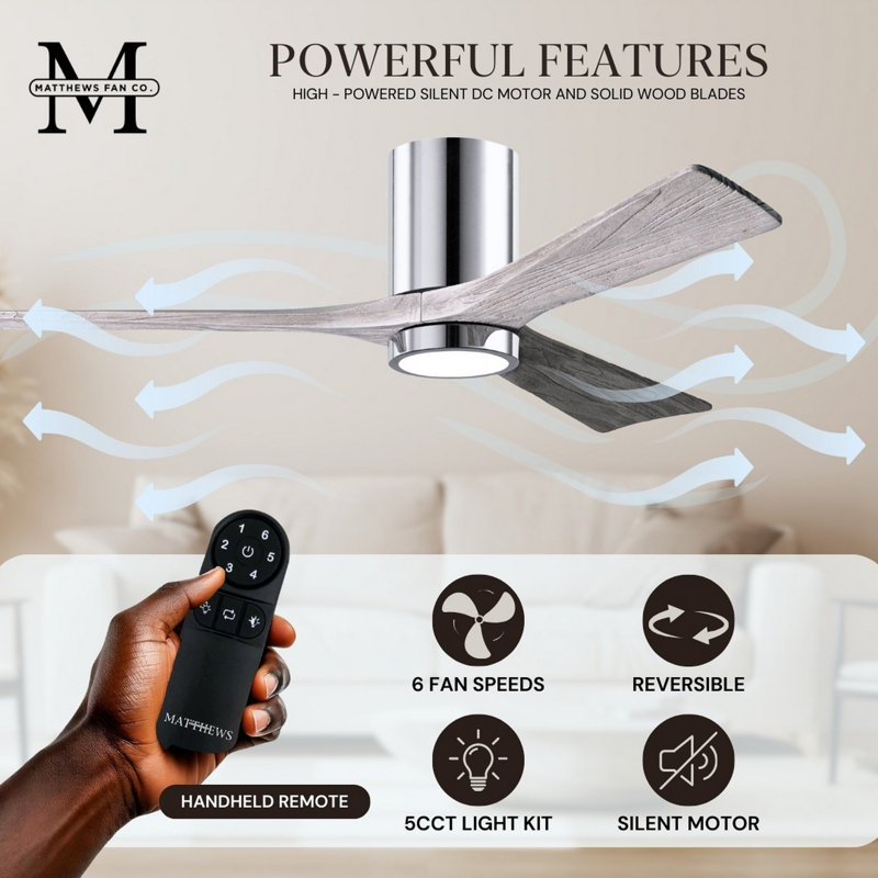 Irene LED Ceiling Fan, Barn Wood Tone, Polished Chrome, 52"