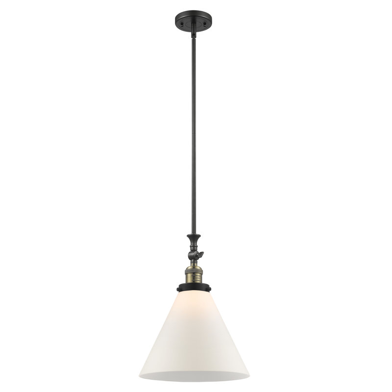 1 - Light Single Pendant, Black Antique Brass, Matte White Cased, 6 Watt Vinage LED Bulb